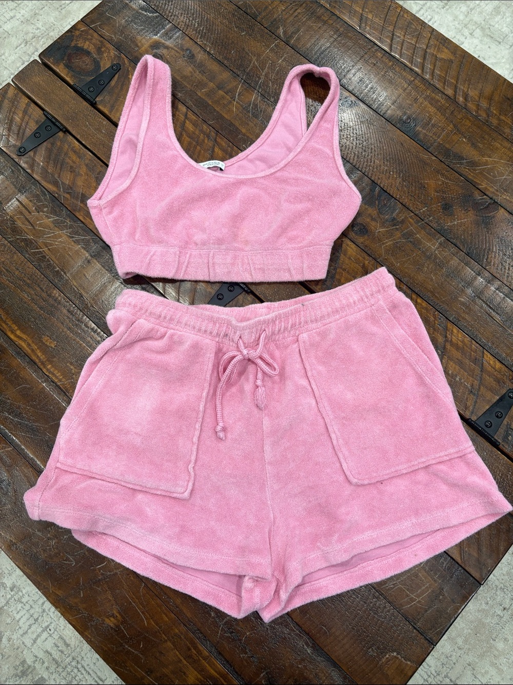 Zara Pink Terry Cloth Tank Top & Shorts Set